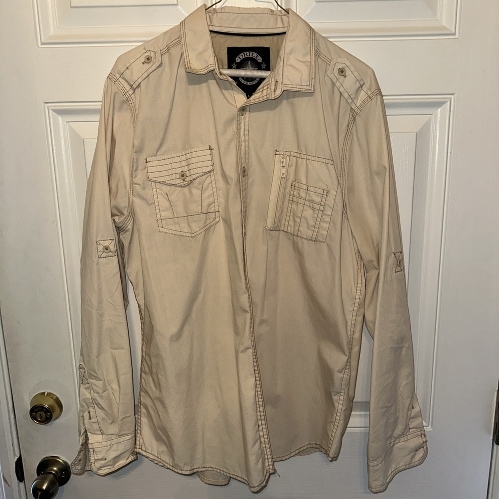 Drill Clothing Utility Shirt Men's Large Beige Long Sleeve Military Style